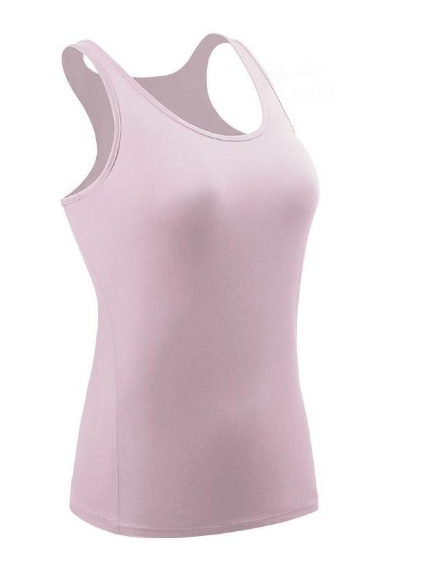 Women's quick dry sleeveless running top in soft pink, spandex blend for ultimate stretch and comfort during sports activities.